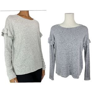 𝅺american Eagle Outfitters Gray Soft & Sexy Plush Ruffle Cap Sleeve Top Small